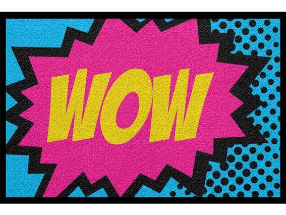 0023_WOW-blau Fußmatte Design Bunt Lustig