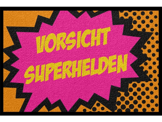 0038_VORSICHT-SUPERHELDEN Fußmatte Design Familie